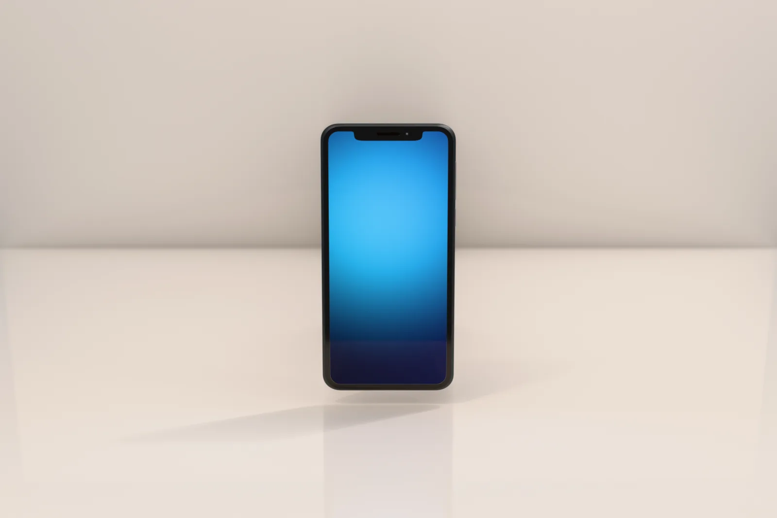 A product on a white seamless sweep, softly lit, with a gentle floor reflection — a Studio Stage render